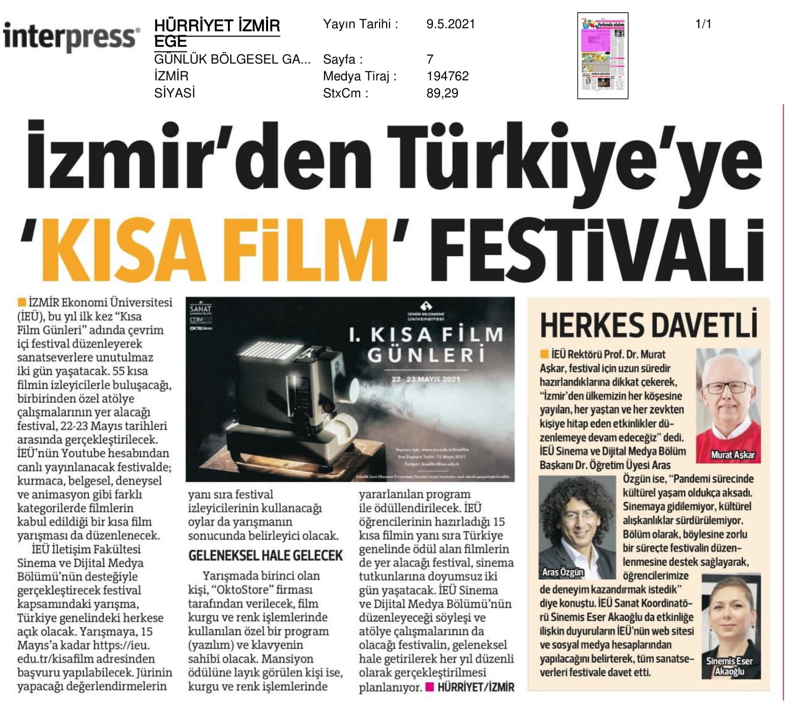 İzmir’den Türkiye’ye ‘kısa film’ festivali