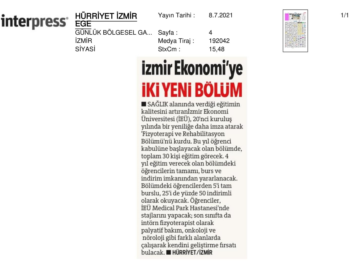 İzmir Ekonomi'den ‘yeni bölüm’ müjdesi