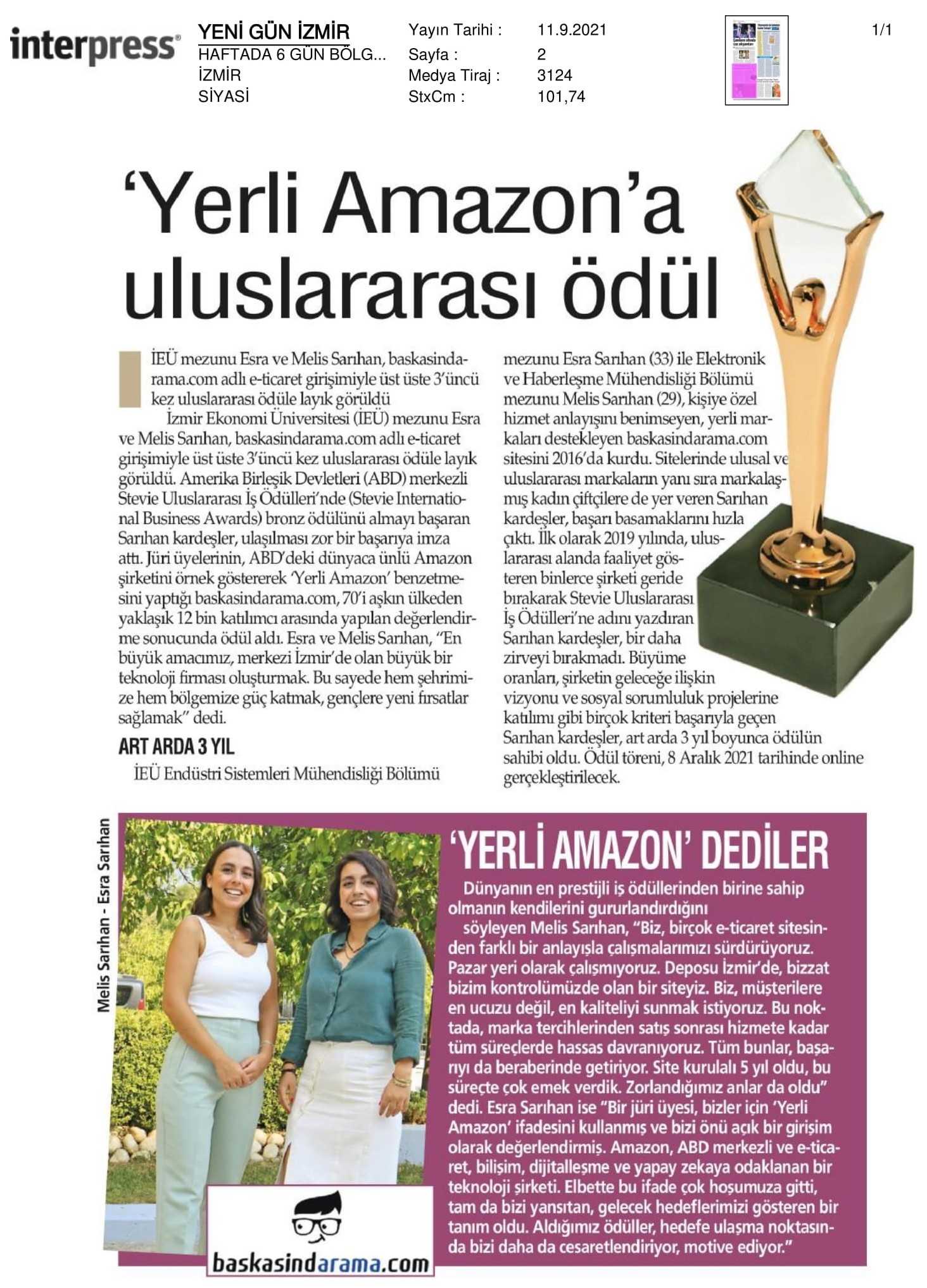 ‘Yerli Amazon’a uluslararası ödül