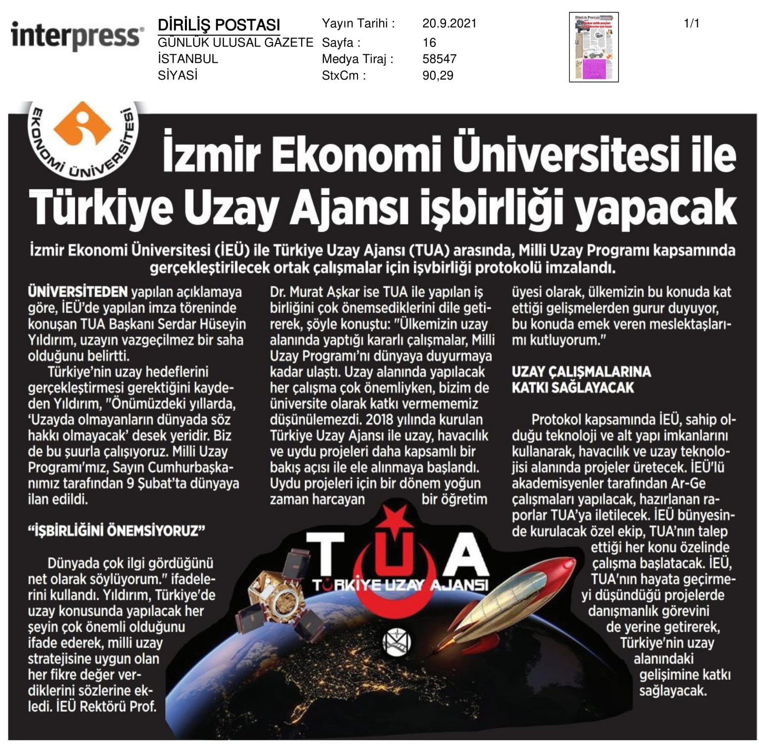 Uzaya 'İzmir' imzası