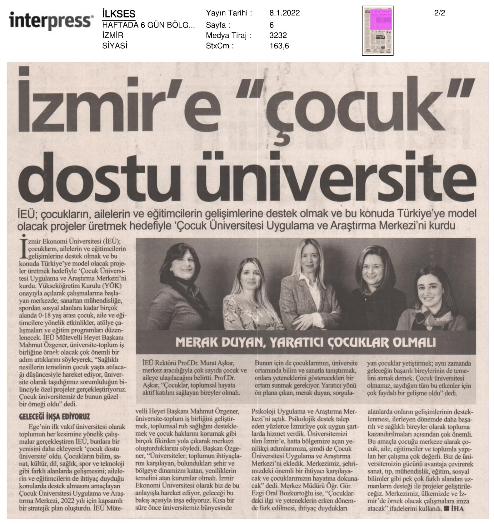 İzmir’e ‘çocuk’ üniversitesi
