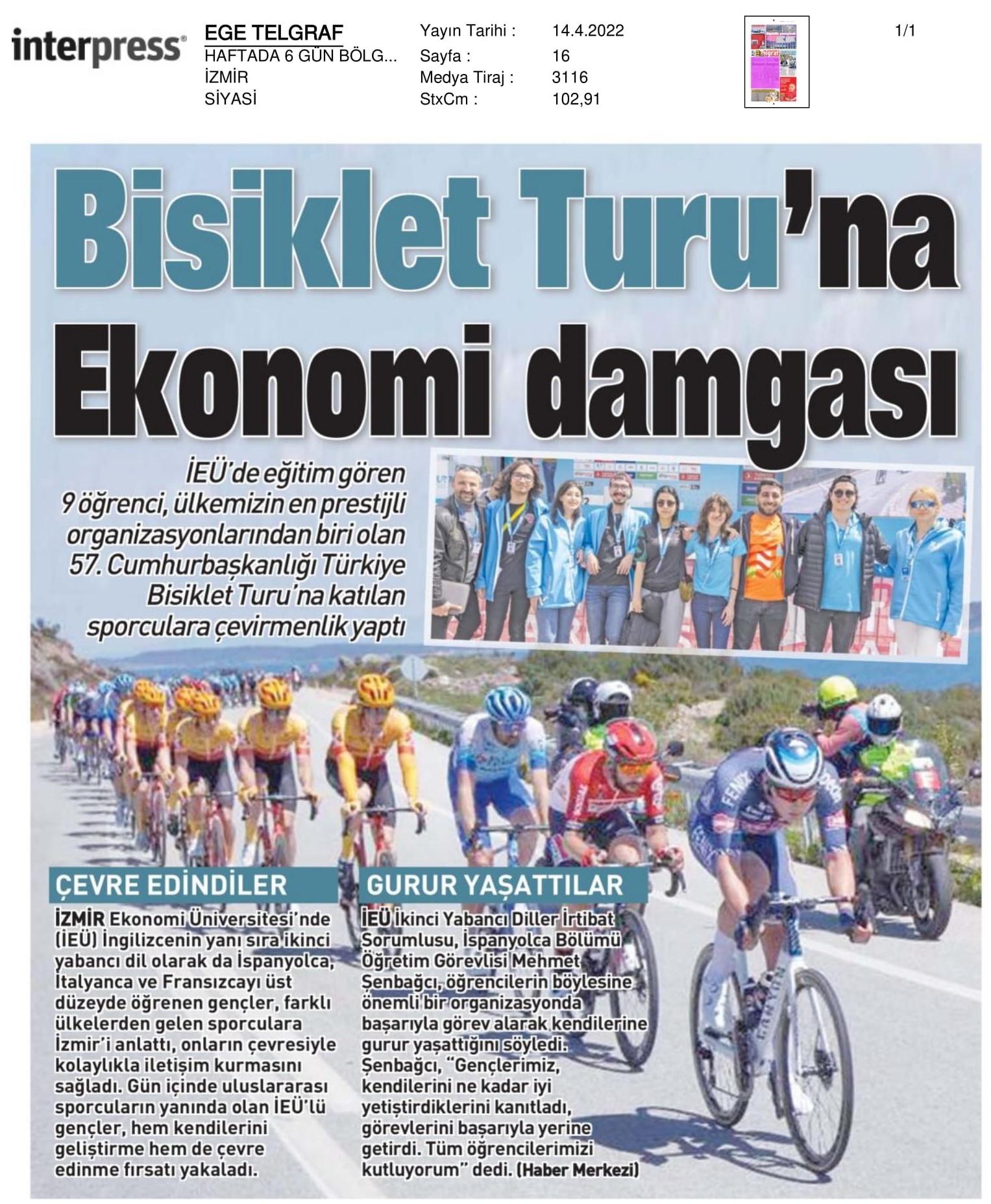 Bisiklet Turu’nda ‘İzmir Ekonomi’ gururu