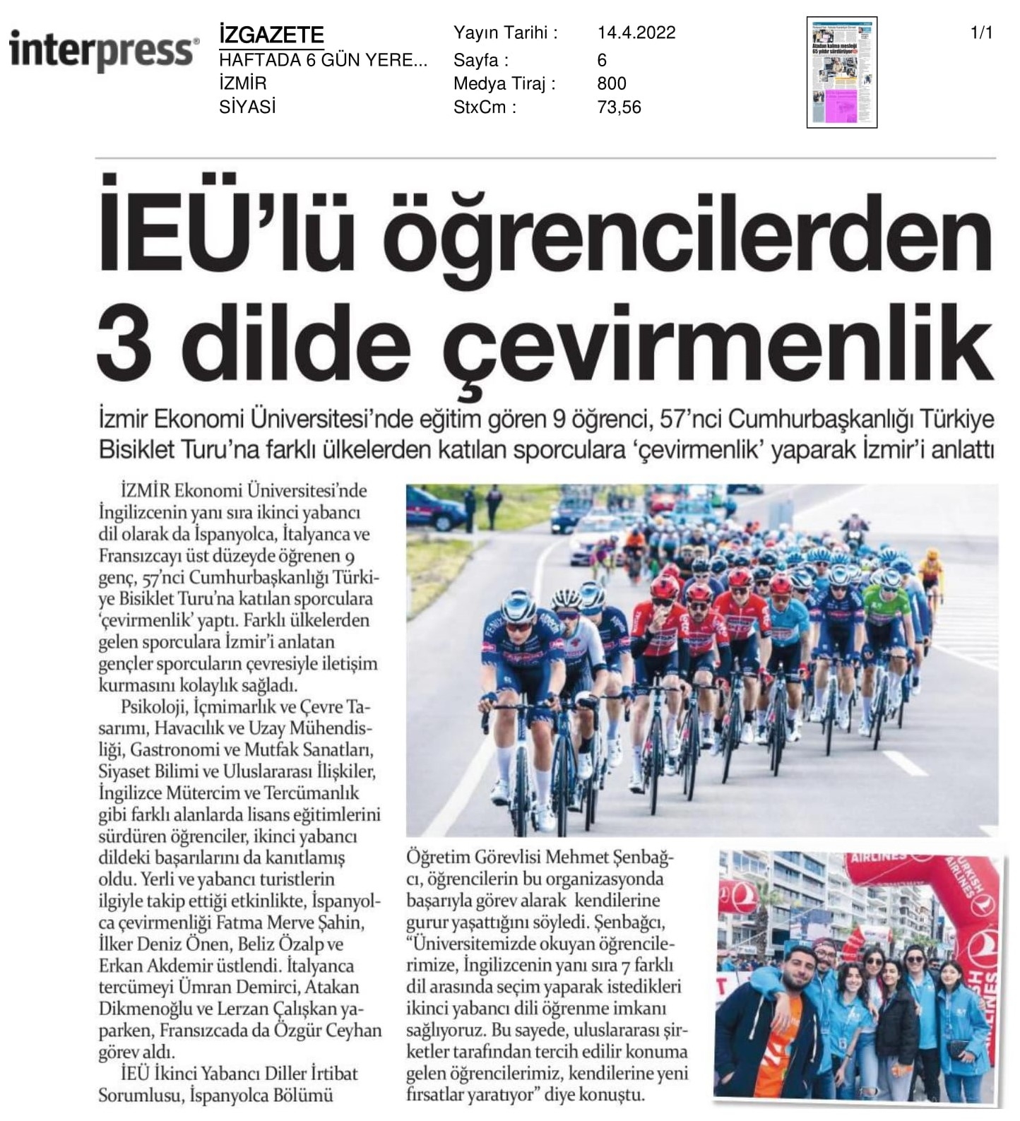Bisiklet Turu’nda ‘İzmir Ekonomi’ gururu