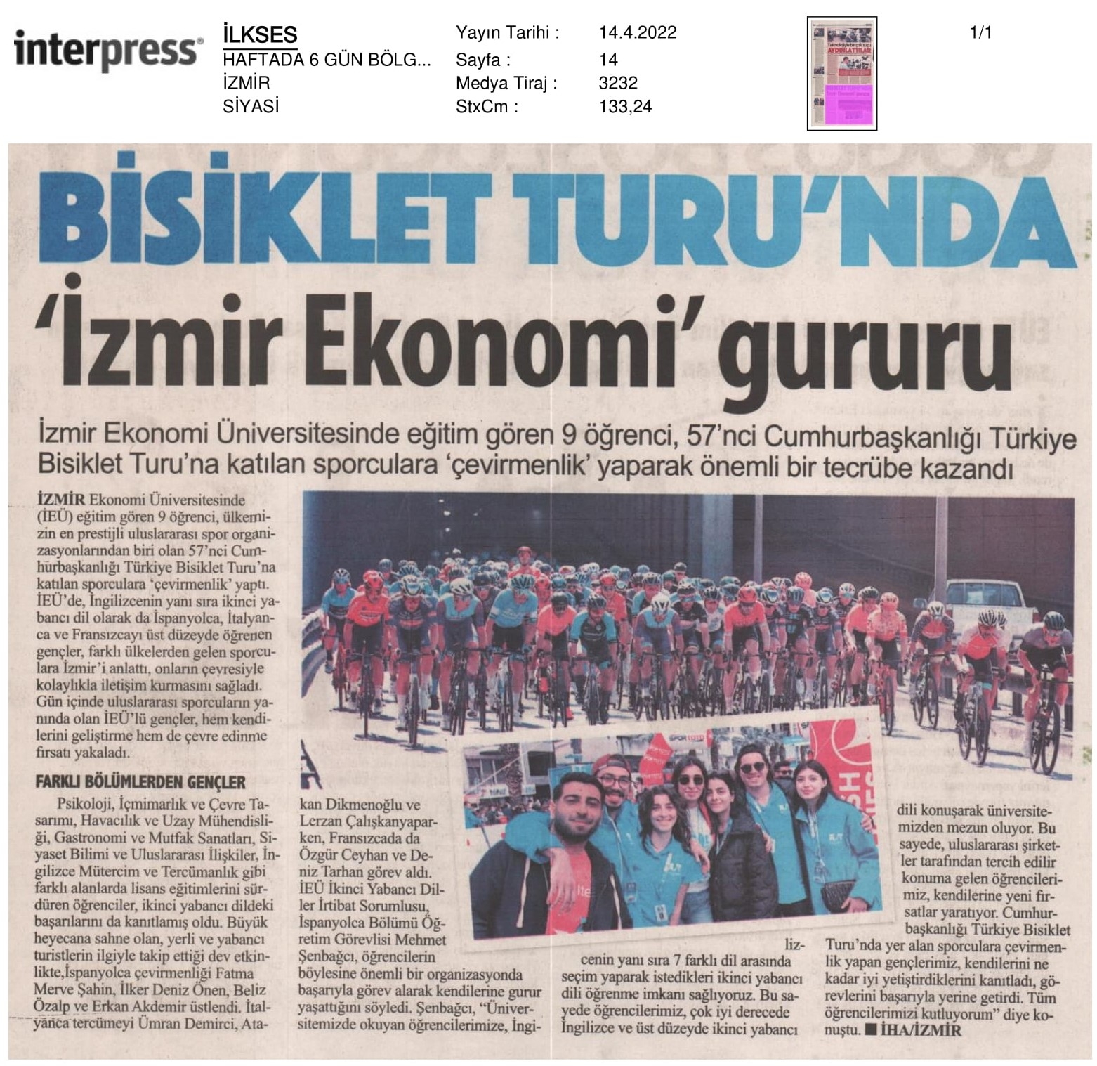 Bisiklet Turu’na ‘İzmir Ekonomi’ damgası