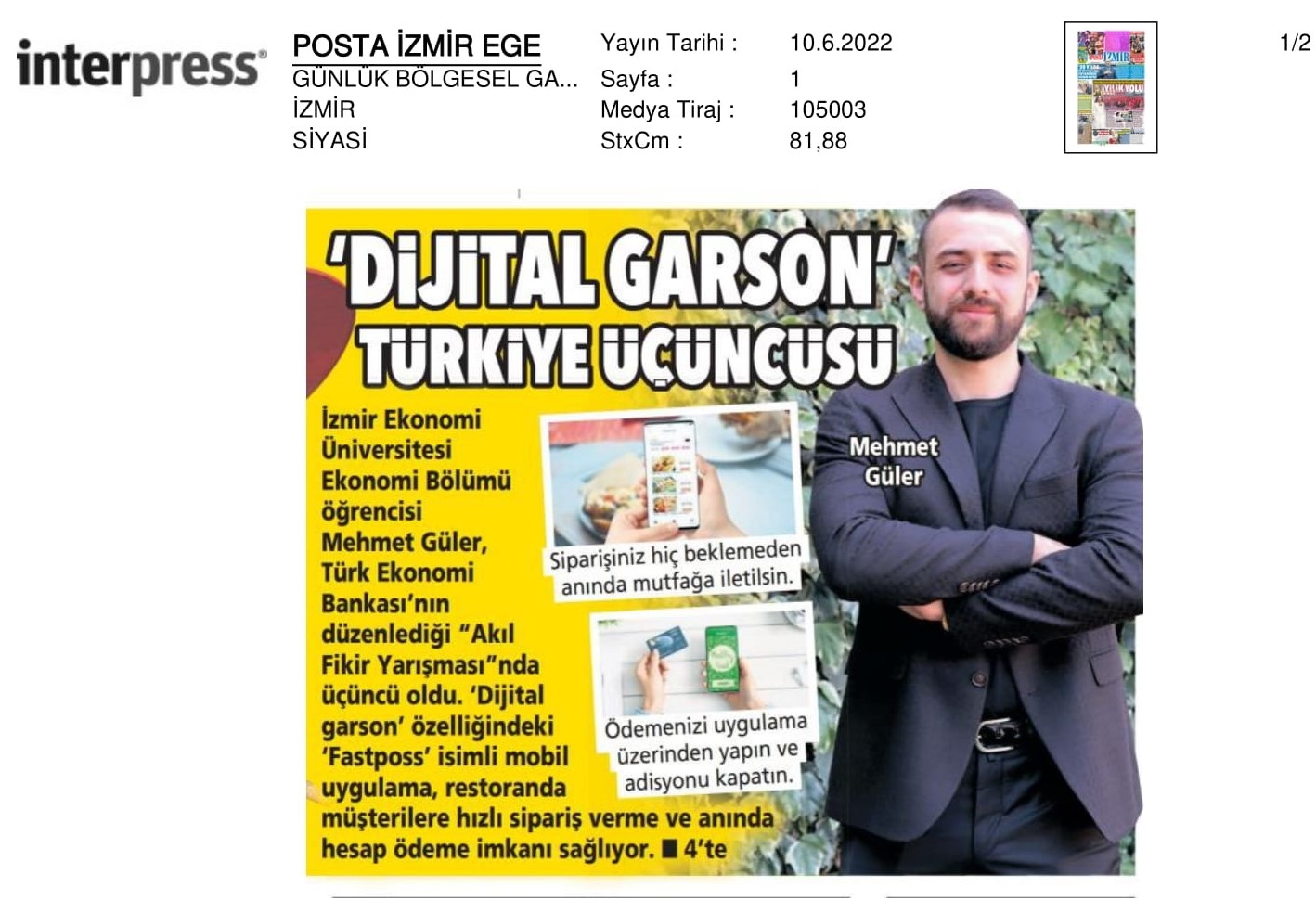 ‘Dijital garson’ Türkiye üçüncüsü