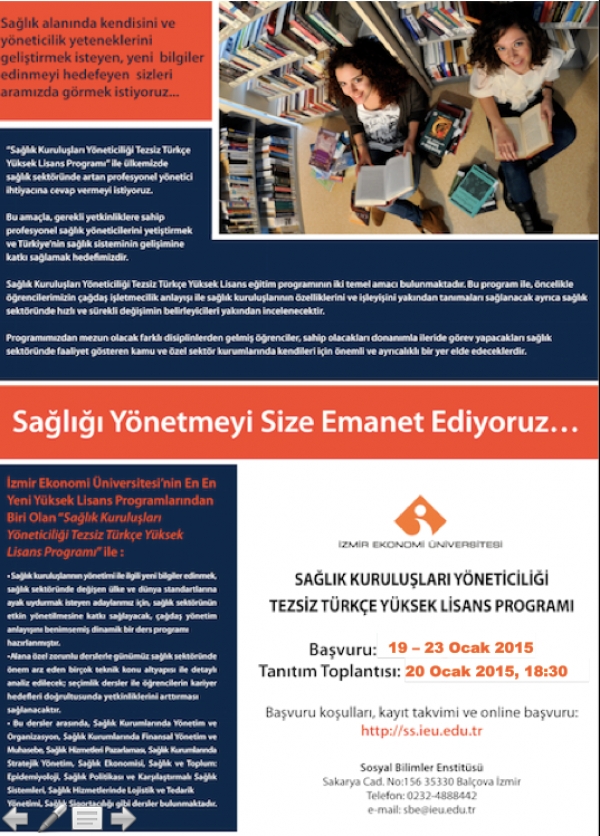 Sağlık Yönetimi Tezsiz Türkçe Yüksek Lisans Programı