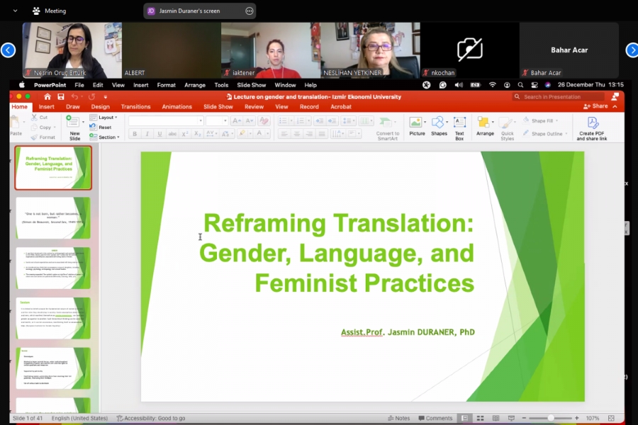 IUE Department of English Translation and Interpreting hosted Asst. Prof. Jasmin E. Duraner in the webinar titled "Reframing Translation: Gender, Language and Feminist Practices"