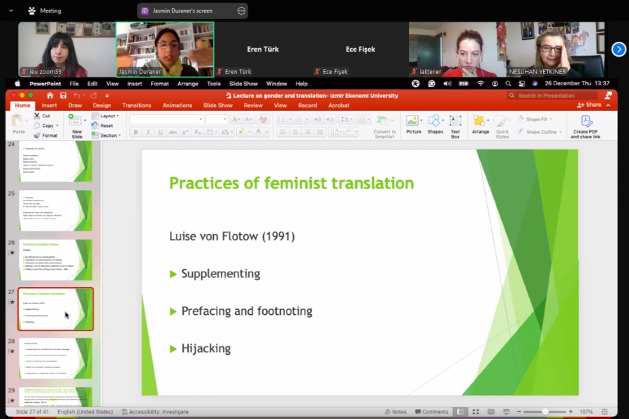 IUE Department of English Translation and Interpreting hosted Asst. Prof. Jasmin E. Duraner in the webinar titled "Reframing Translation: Gender, Language and Feminist Practices"