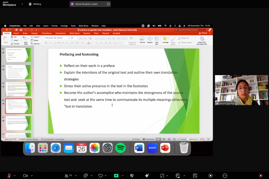 IUE Department of English Translation and Interpreting hosted Asst. Prof. Jasmin E. Duraner in the webinar titled "Reframing Translation: Gender, Language and Feminist Practices"