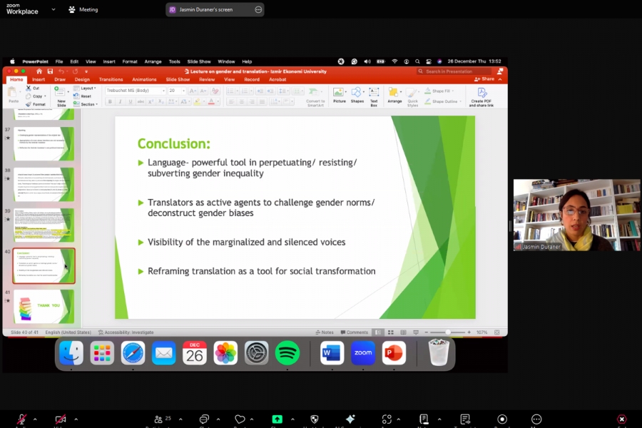 IUE Department of English Translation and Interpreting hosted Asst. Prof. Jasmin E. Duraner in the webinar titled "Reframing Translation: Gender, Language and Feminist Practices"