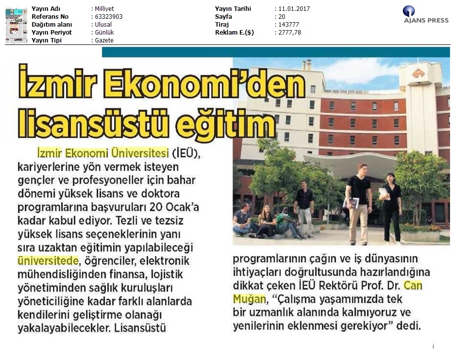 İzmir Ekonomi'den lisansüstü eğitim