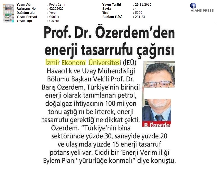 Prof. Dr. Özerdem'den enerji tasarrufu çağrısı