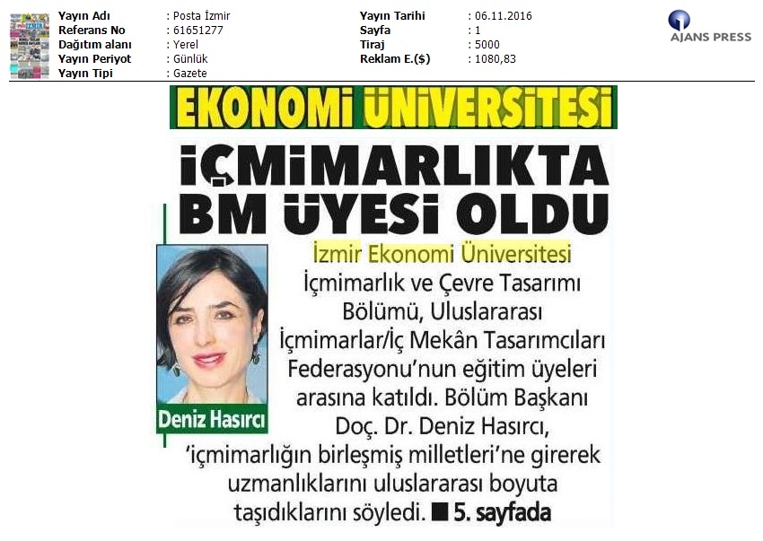 İzmir Ekonomi Üniversitesi içmimarlıkta BM üyesi oldu