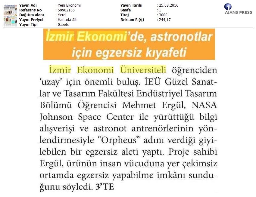 İzmir Ekonomi'de astronotlar için egzersiz kıyafeti