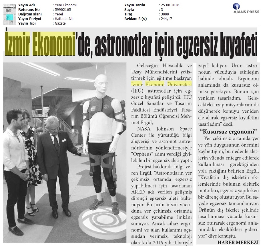 İzmir Ekonomi'de astronotlar için egzersiz kıyafeti