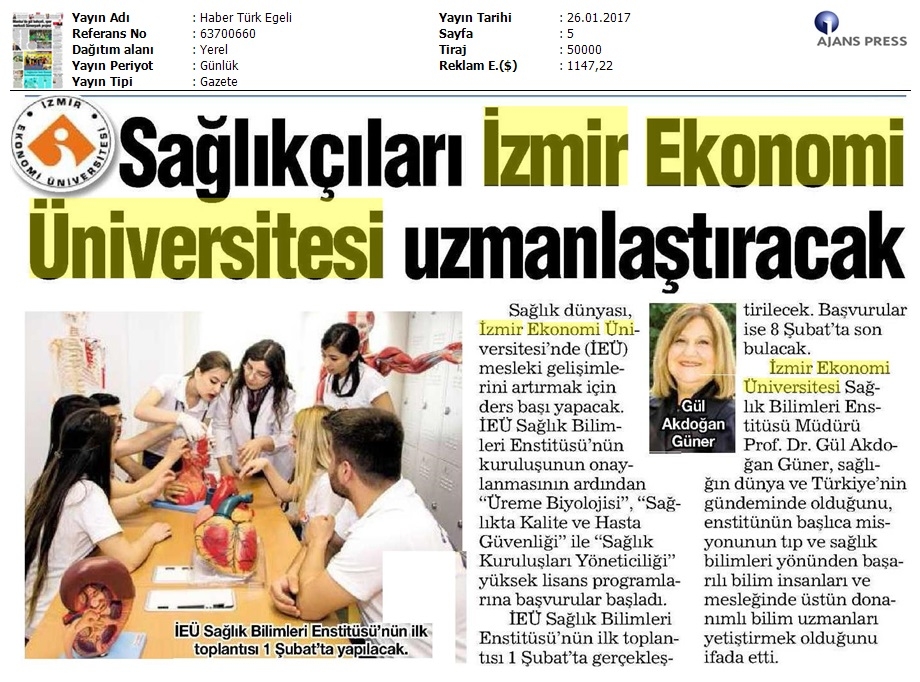 Sağlıkçıları İzmir Ekonomi Üniversitesi uzmanlaştıracak