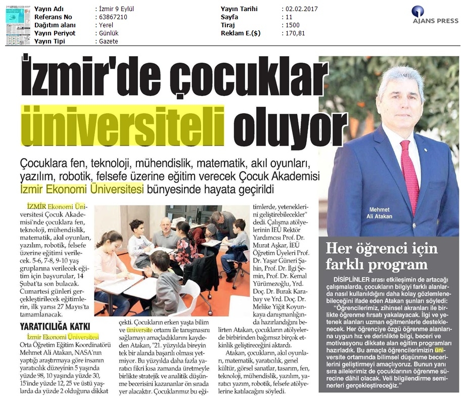 İzmir'de çocuklar üniversiteli oluyor