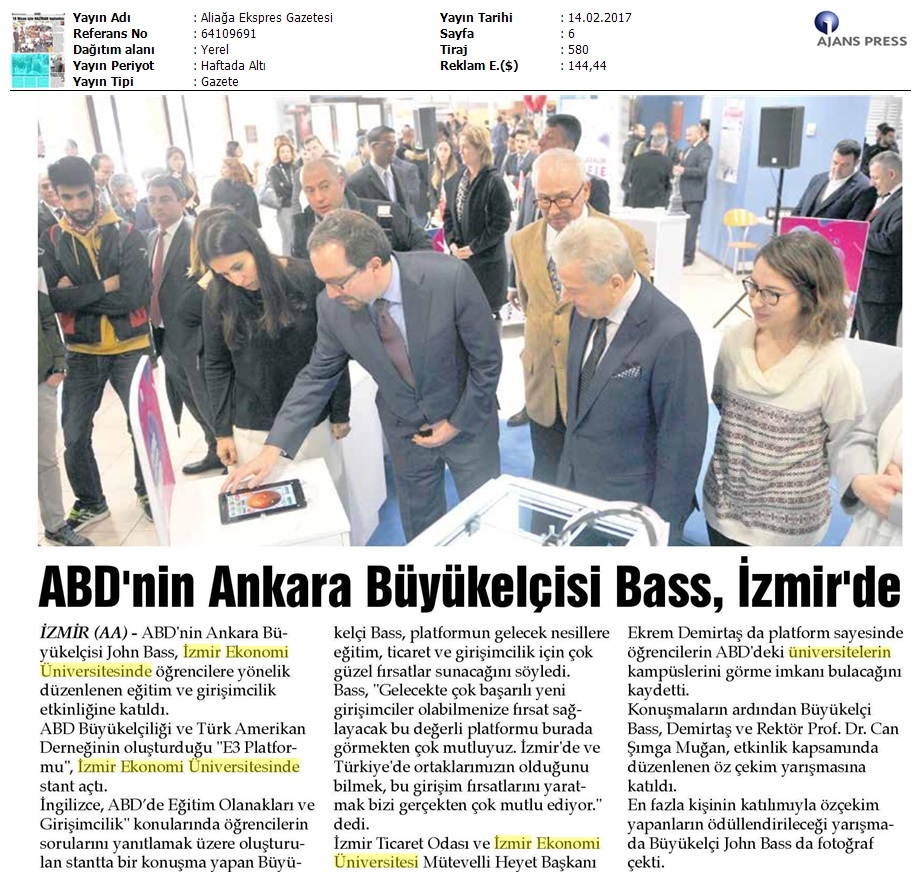 ABD'nin Ankara Büyükelçisi Bass İzmir'de