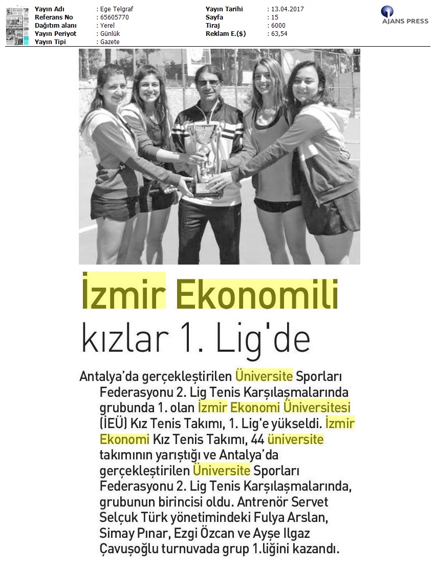 İzmir Ekonomili kızlar 1.lig'de