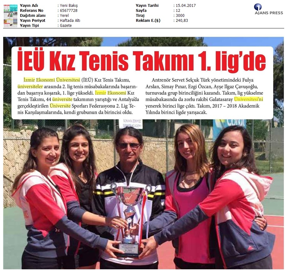 İEÜ Kız tenis takımı 1.lig'de