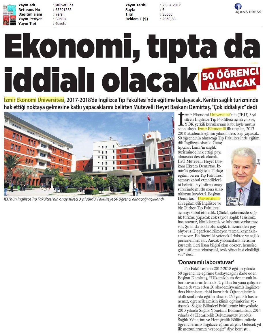 İzmir Ekonomi Tıp'ta iddialı olacak