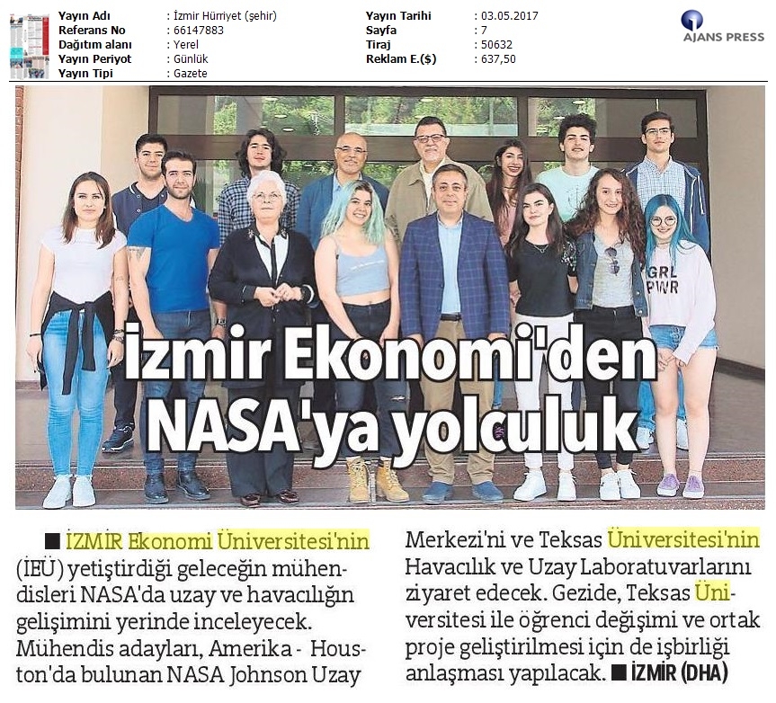 İzmir Ekonomi'den NASA'ya yolculuk