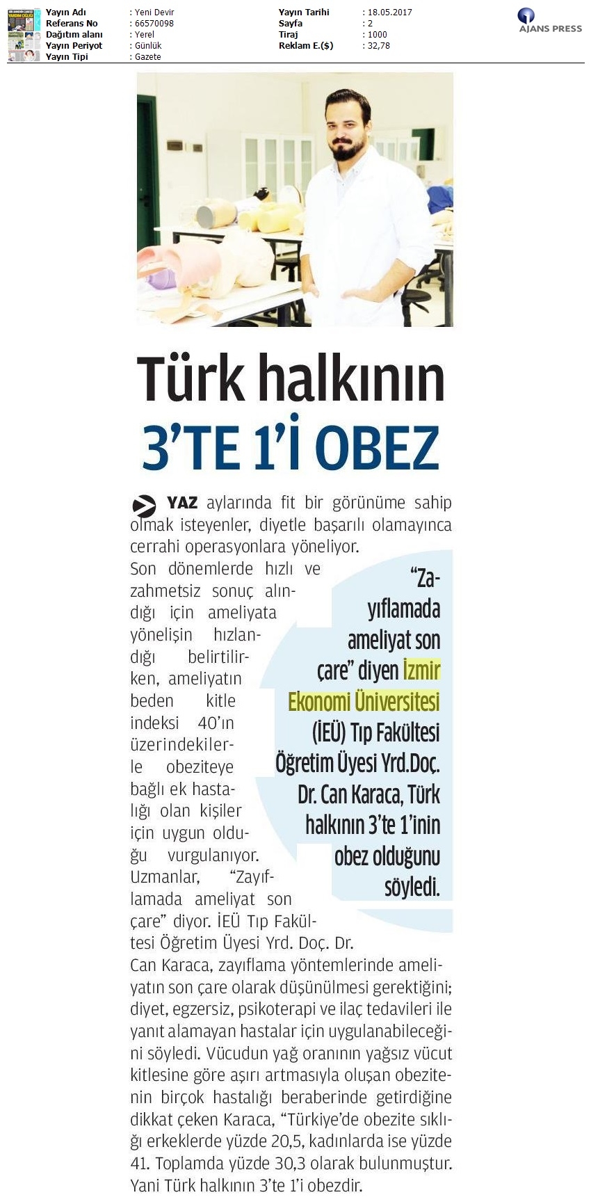 Türk halkının 3te 1i obez