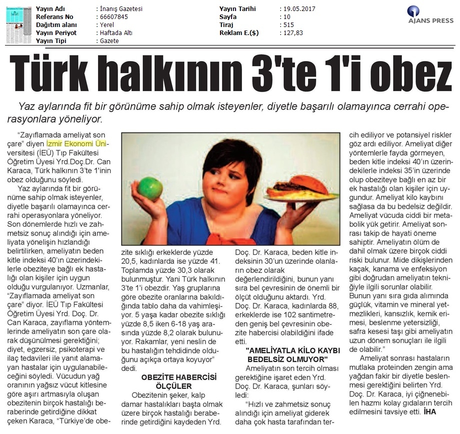 Türk halkının 3te 1i obez