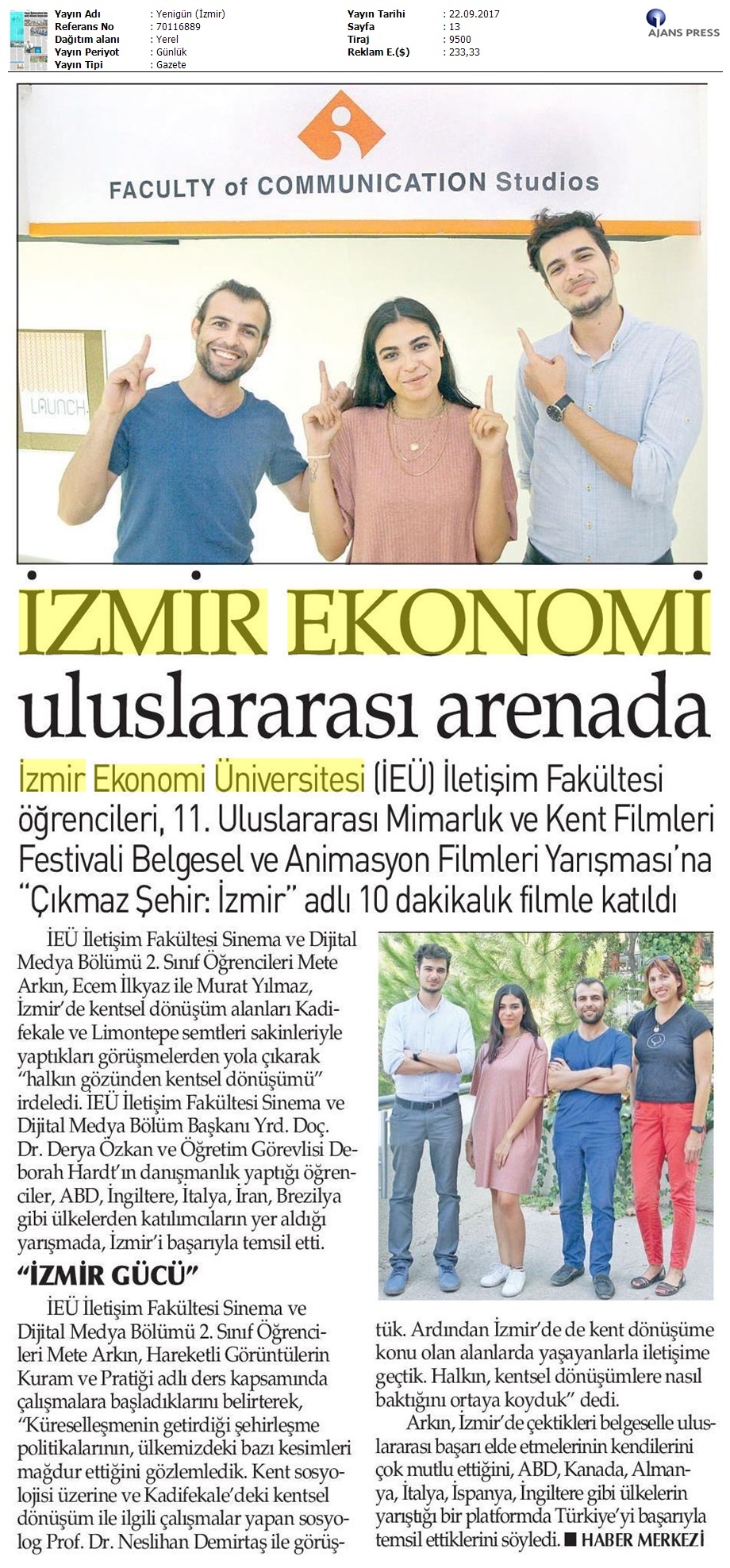 İzmir Ekonomi uluslararası arenada