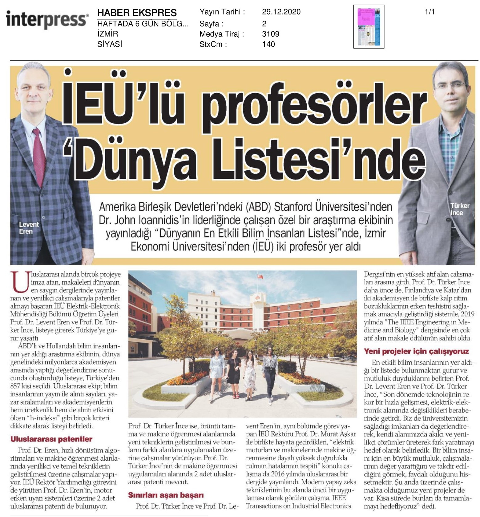 İzmir Ekonomi’nin profesörleri ‘Dünya Listesi’nde