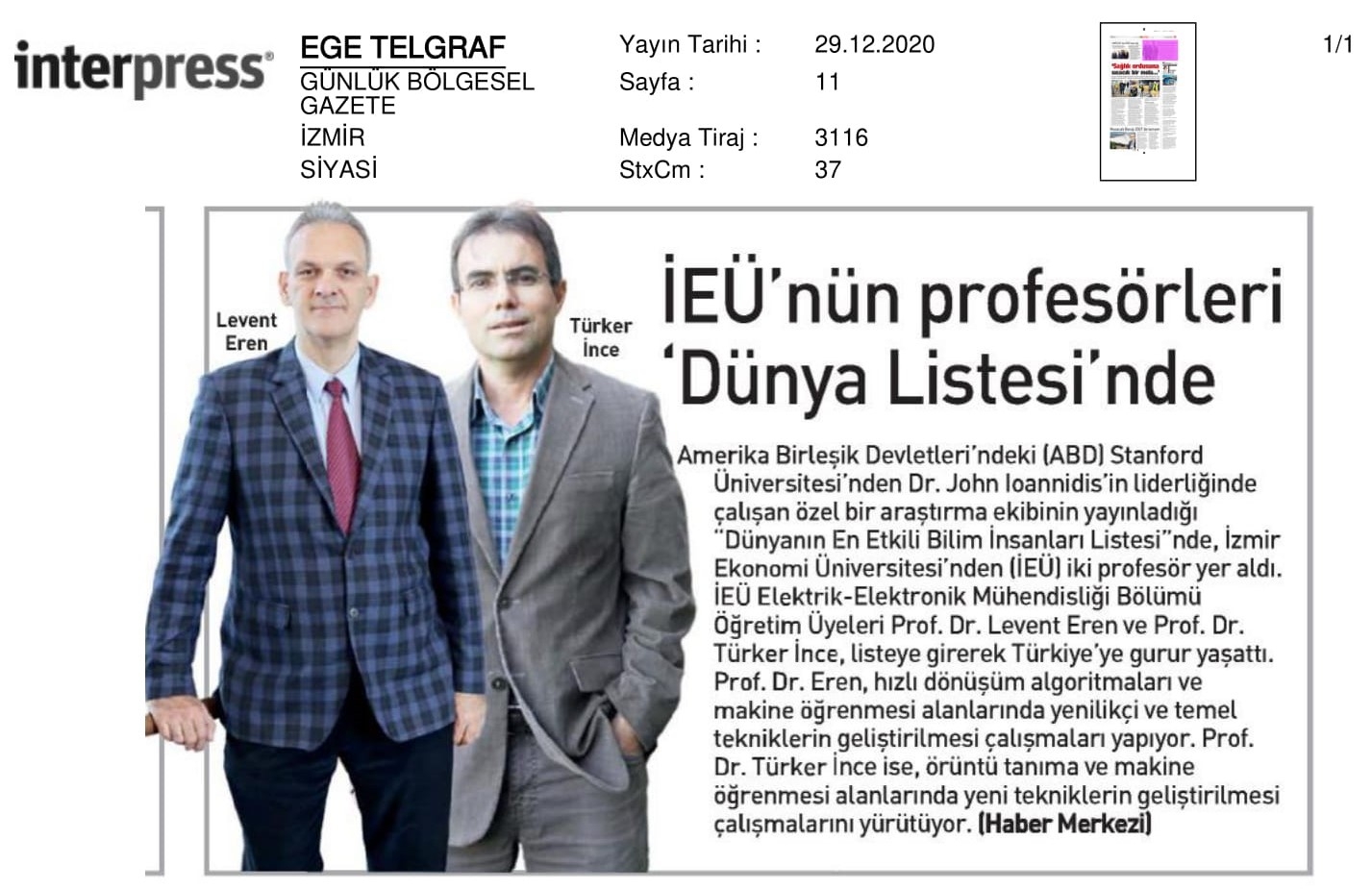 İzmir Ekonomi’nin profesörleri ‘Dünya Listesi’nde