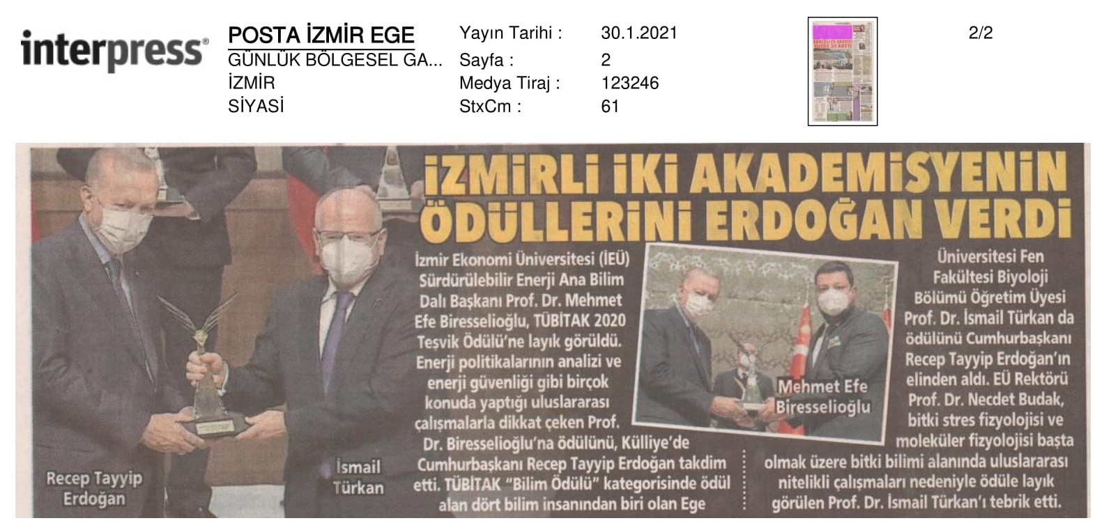 İEÜ’lü enerji profesörü, ödülünü Cumhurbaşkanı Erdoğan’ın elinden aldı