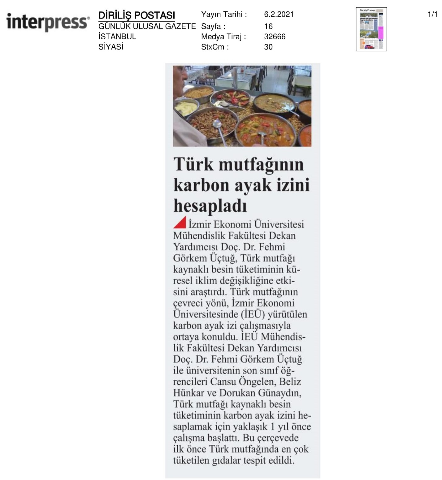 Türk mutfağının karbon ayak izini hesapladı