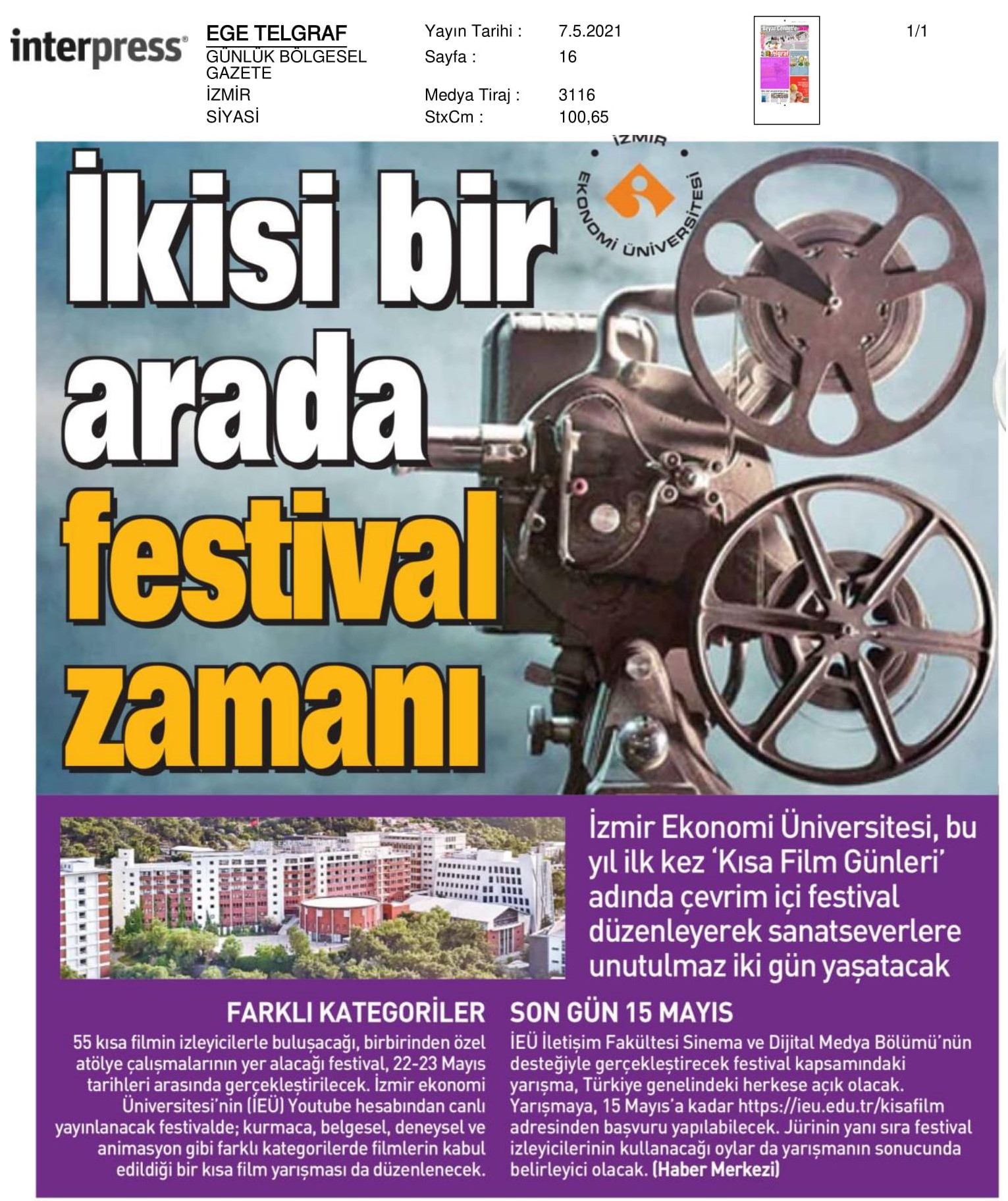 İzmir’den Türkiye’ye ‘kısa film’ festivali
