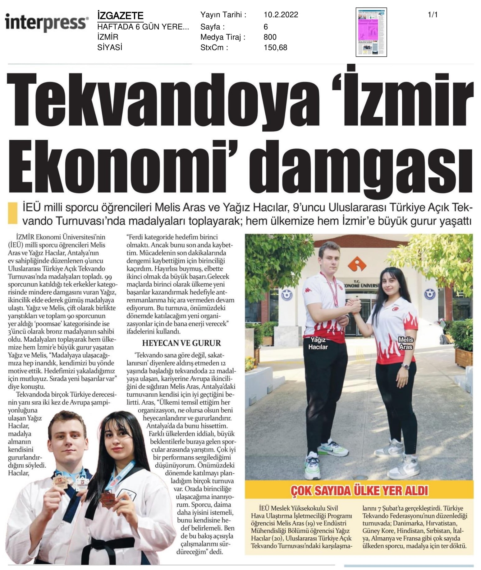 Tekvandoya 'İzmir Ekonomi' damgası