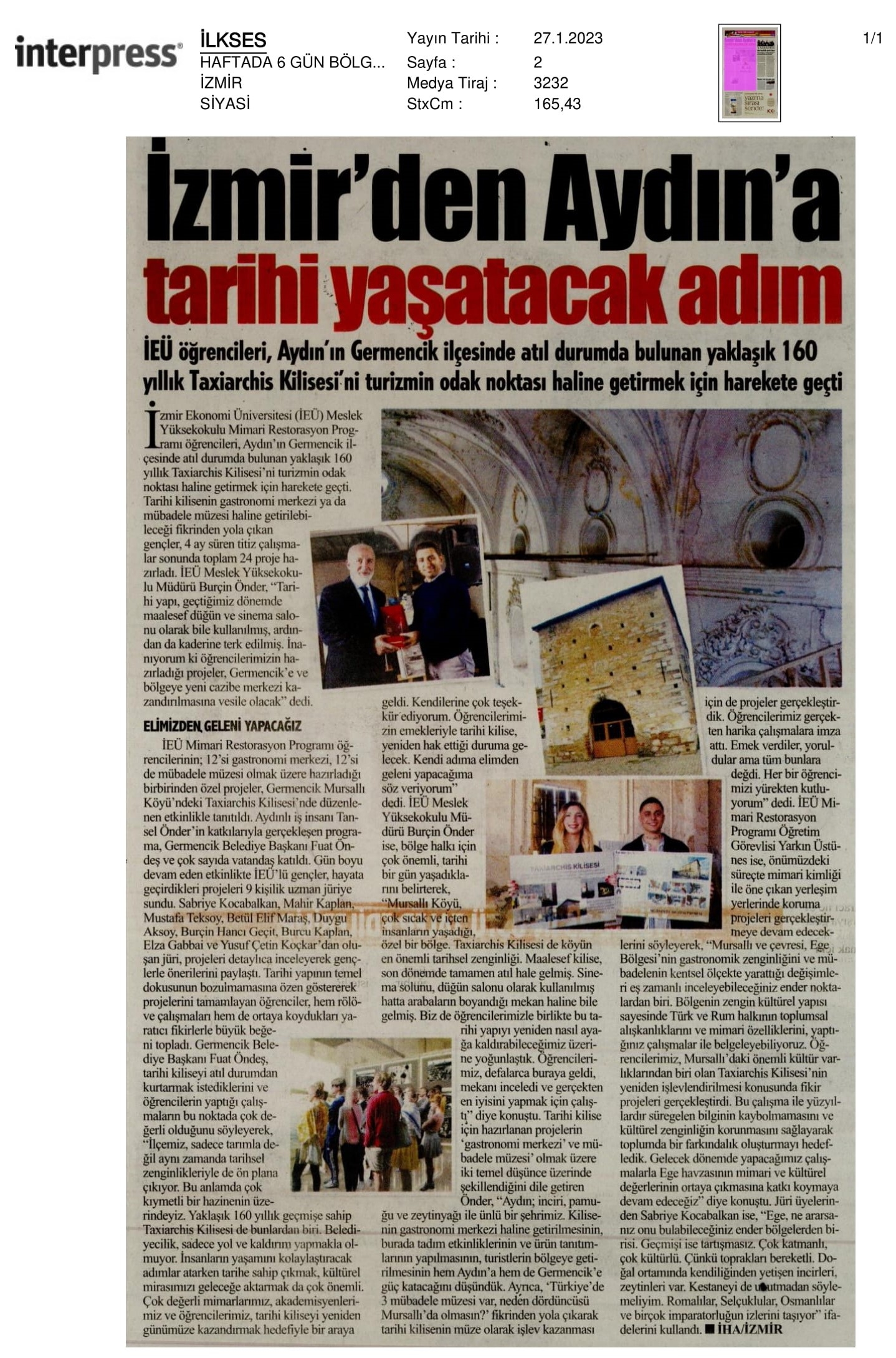 İzmir’den Aydın’a ‘Tarihi Yaşatacak’ 24 Proje