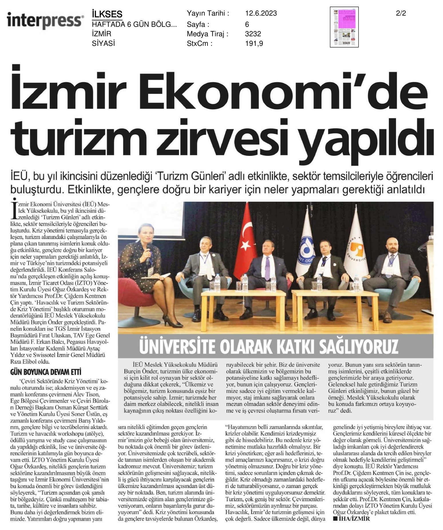 İzmir Ekonomi’de ‘Turizm’ Zirvesi