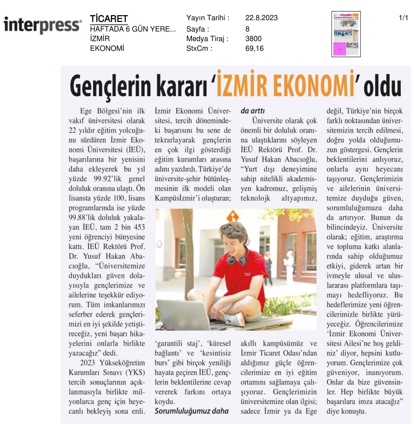 Gençlerin Tercihi ‘İzmir Ekonomi’