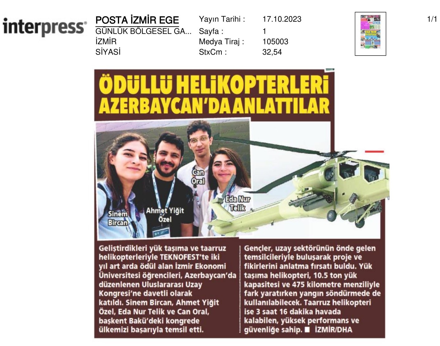 ‘Helikopter’ Ödülcülerine Uluslararası Gurur