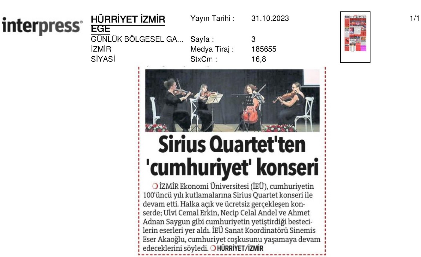 Sirius Quartet'ten Unutulmaz Konser