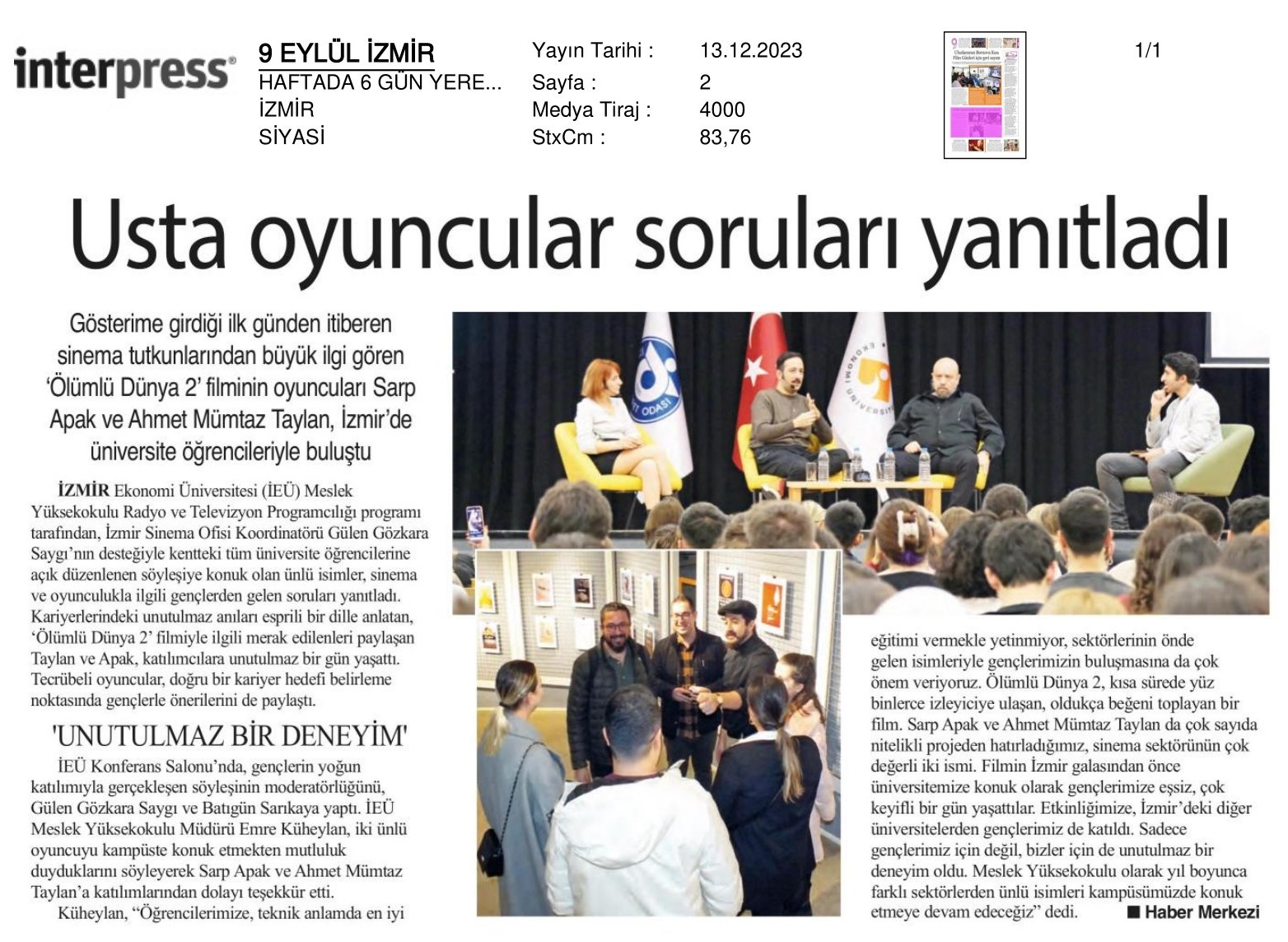 Usta Oyuncular ‘İzmir Ekonomi’de Buluştu