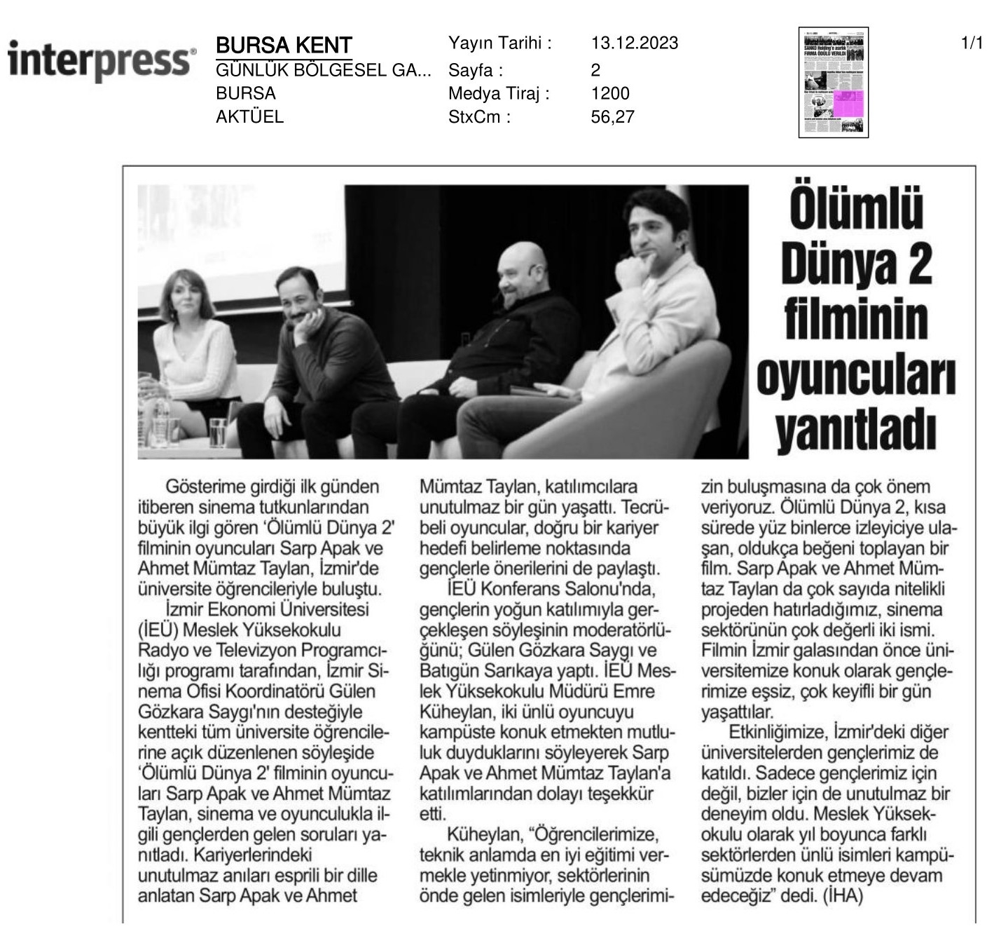 Usta Oyuncular ‘İzmir Ekonomi’de Buluştu
