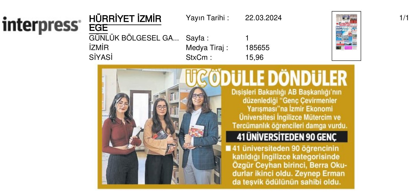 Çevirmenler Yarışmasında Büyük Başarı: 3 Ödülle İzmir'e Döndüler