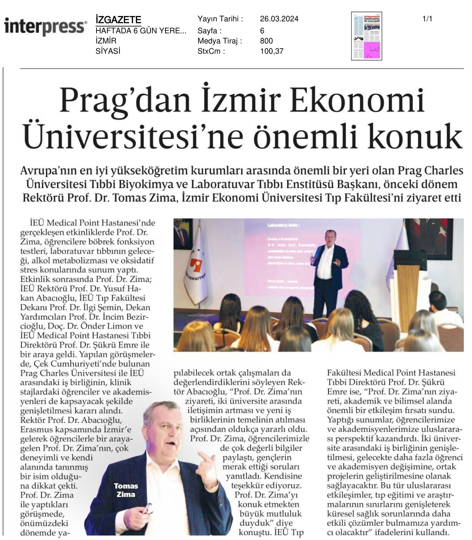 Prag’dan İzmir Ekonomi’ye Önemli Konuk