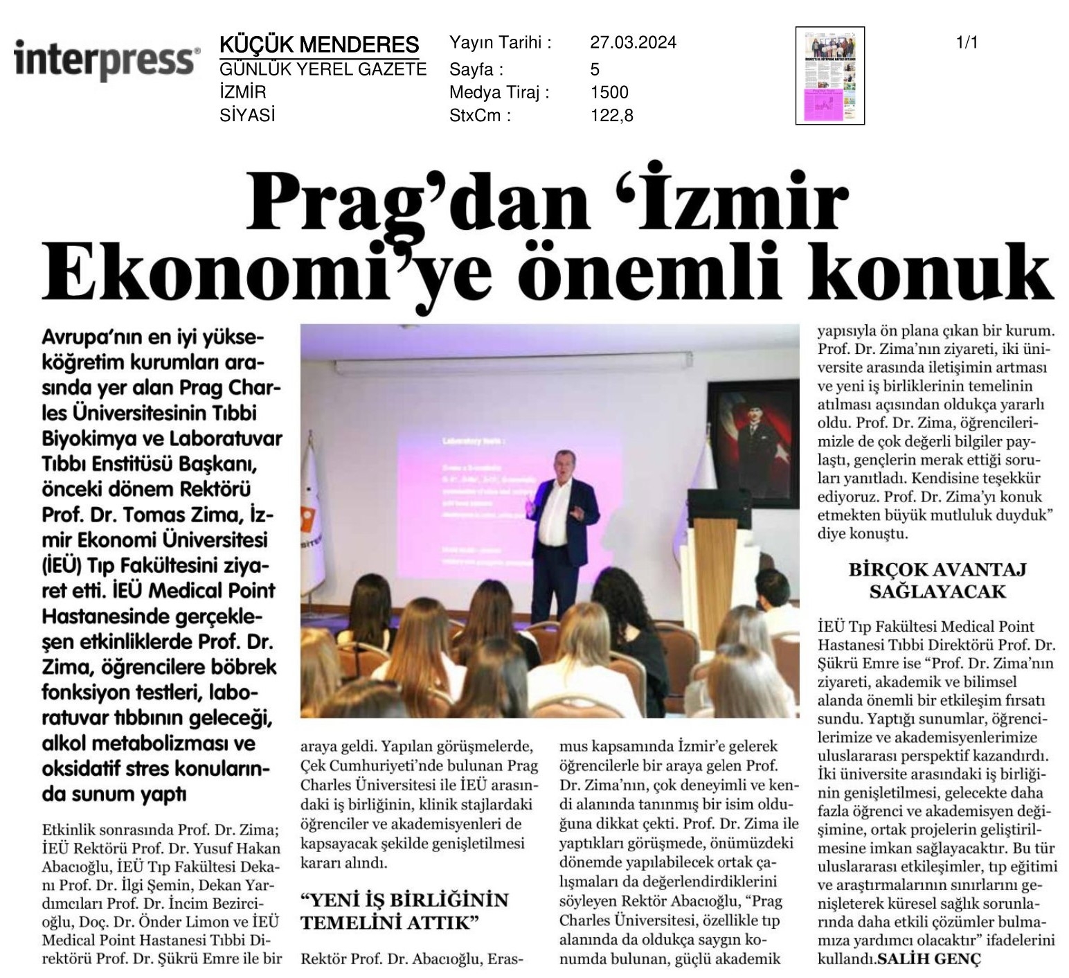 Prag’dan İzmir Ekonomi’ye Önemli Konuk