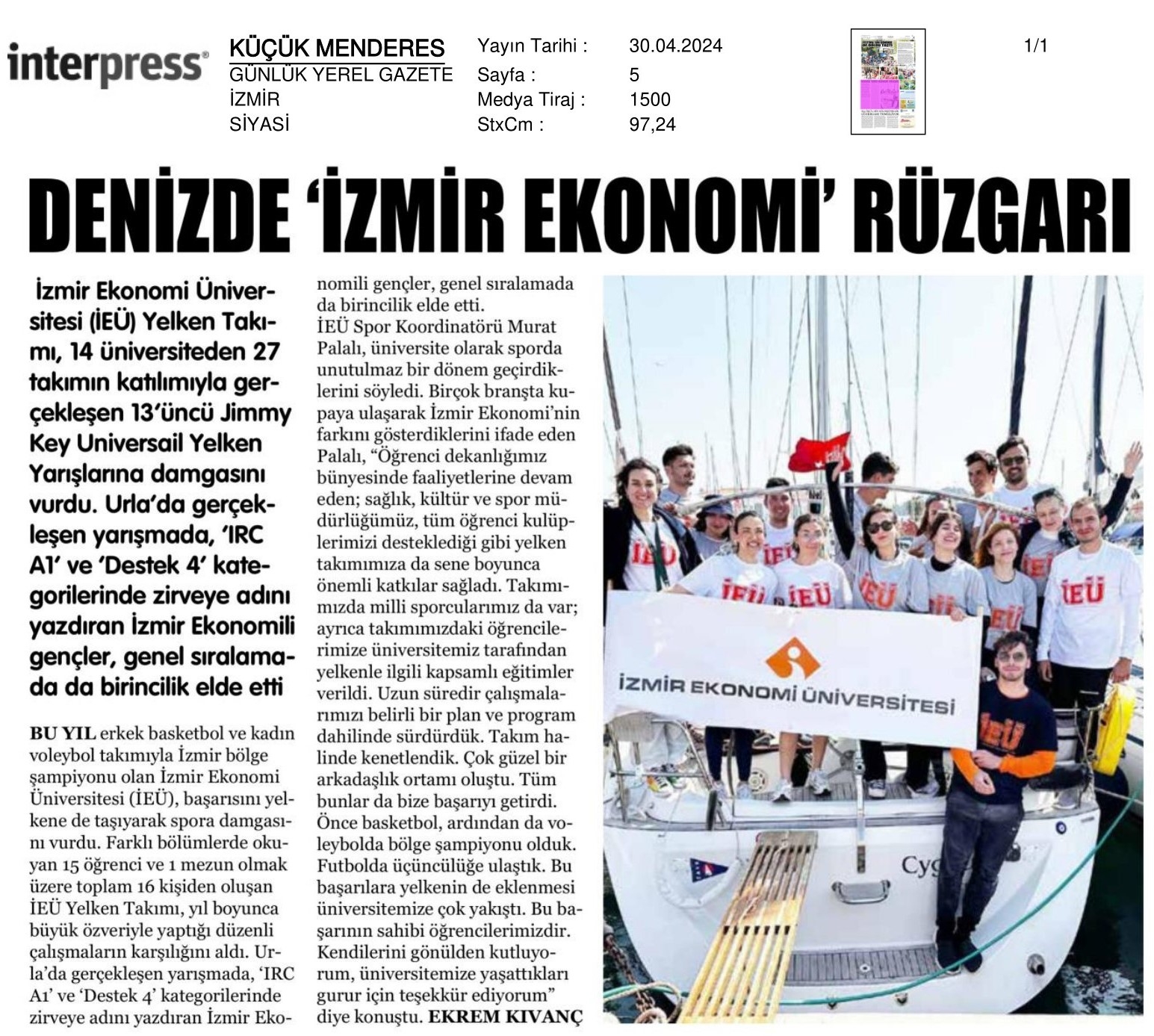 Denizde ‘İzmir Ekonomi’ Rüzgarı