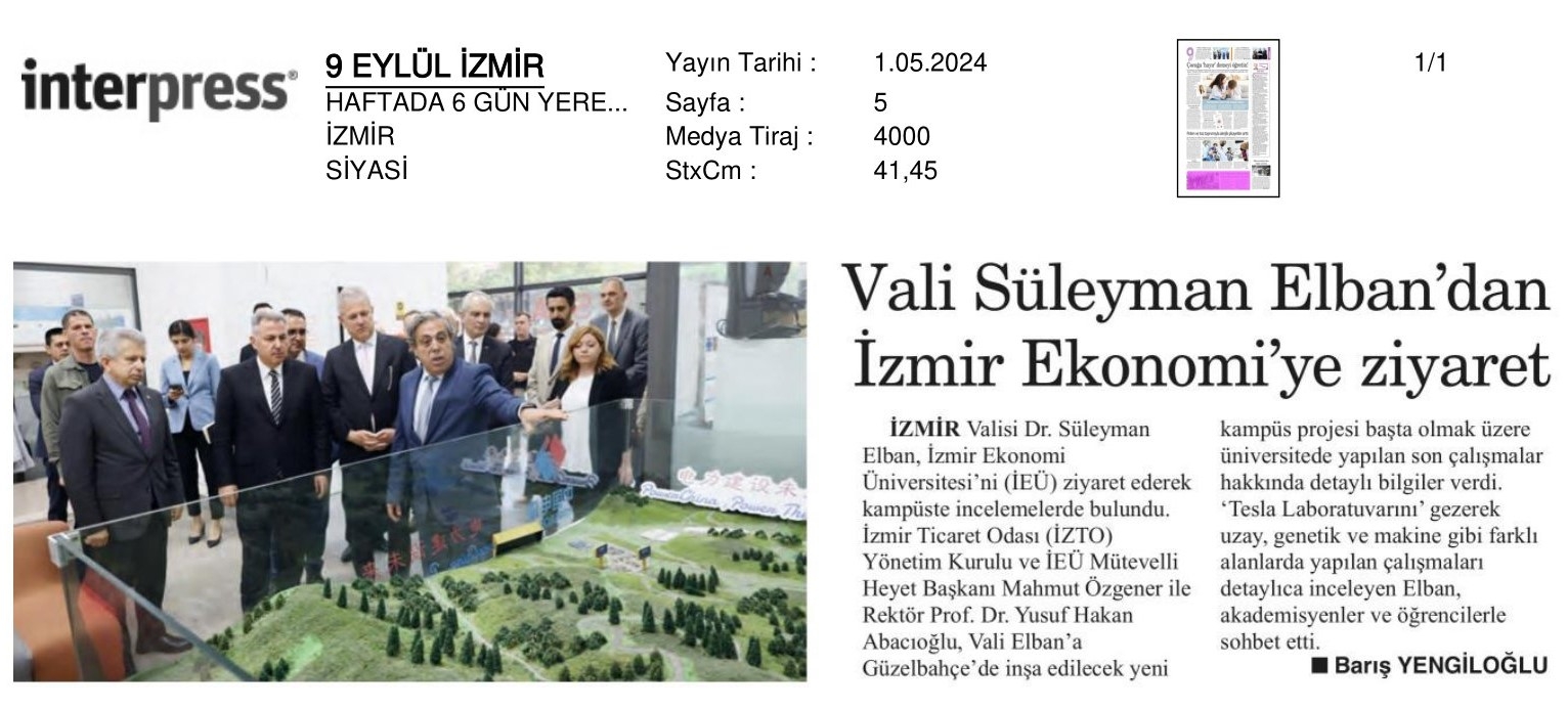 Vali Elban’dan İzmir Ekonomi’ye Ziyaret