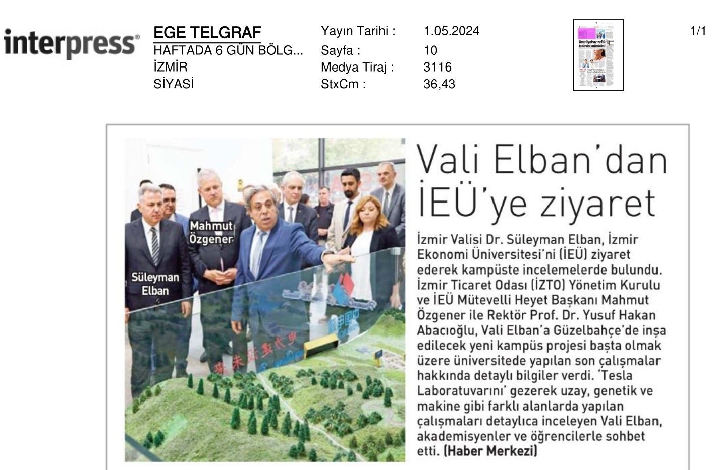 Vali Elban’dan İzmir Ekonomi’ye Ziyaret