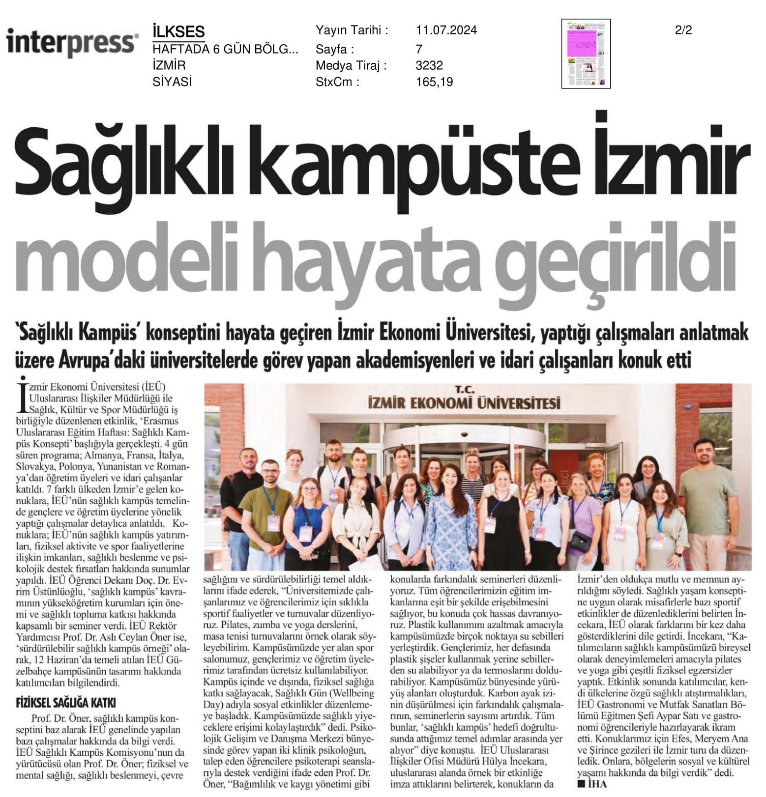 Sağlıklı Kampüste ‘İzmir Ekonomi’ Modeli