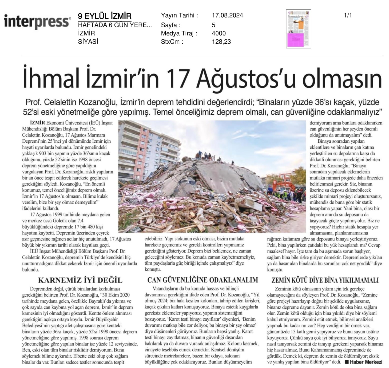 İzmir’in 17 Ağustos’u Olmasın